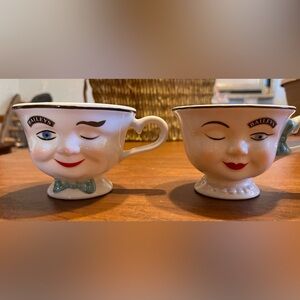 Vintage Bailey’s Irish Cream Winking Face Mugs - Cream and White